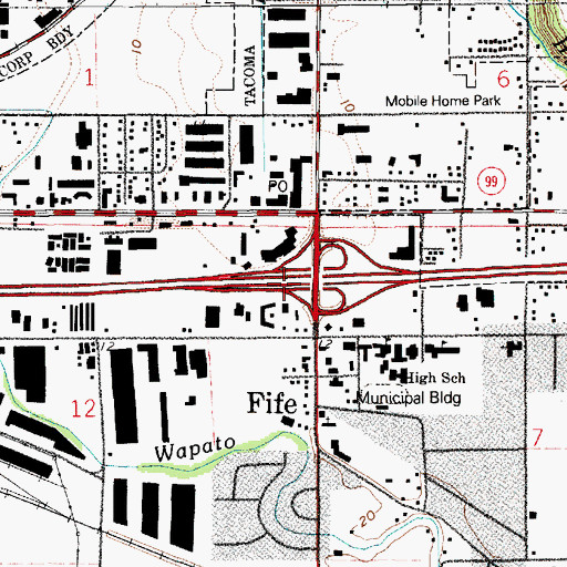 Topographic Map of Fife Interchange, WA