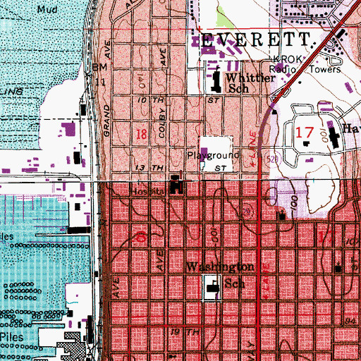 Topographic Map of Providence Regional Medical Center Everett - Colby Campus, WA