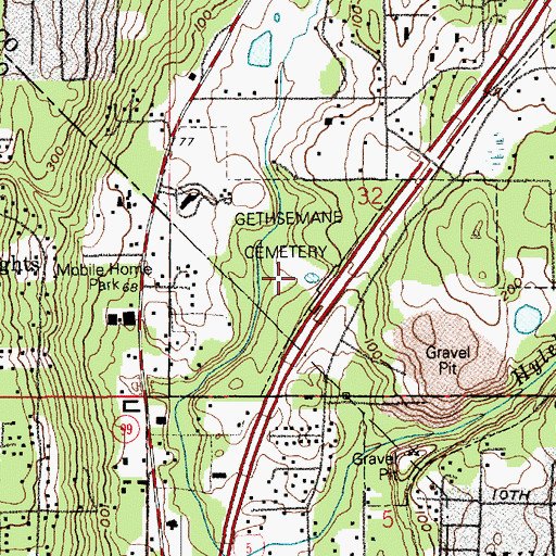 Topographic Map of Georges Cemetery, WA