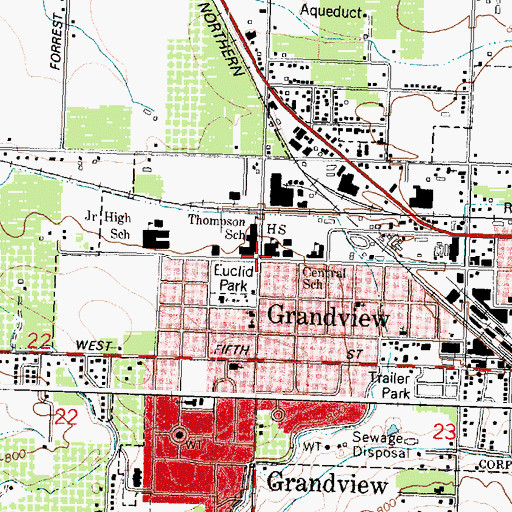 Topographic Map of Grandview Elementary School, WA