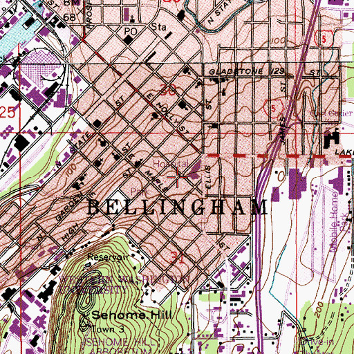 Topographic Map of PeaceHealth Saint Joseph Medical Center South Campus, WA