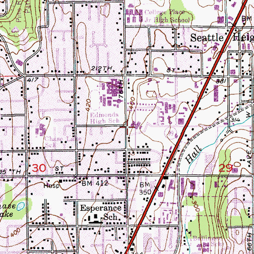 Topographic Map of Stevens Hospital, WA