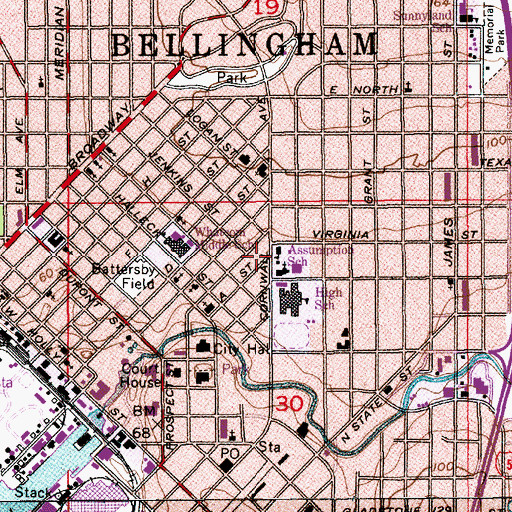 Topographic Map of Assumption Catholic School, WA