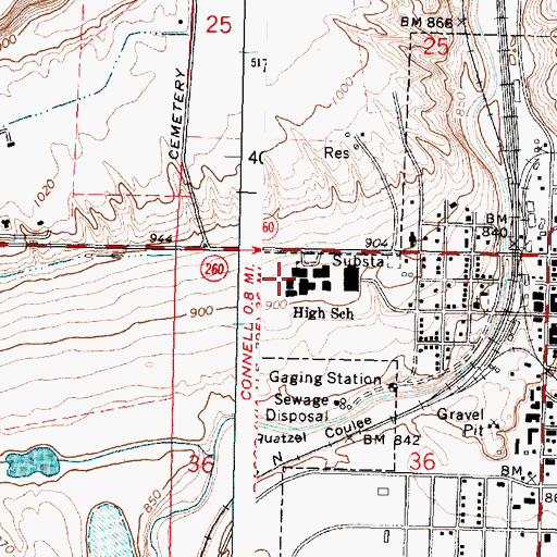 Topographic Map of Connell Senior High School, WA