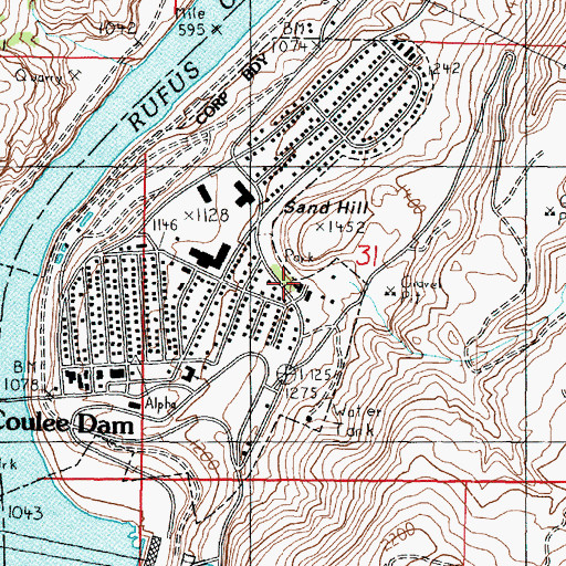 Topographic Map of Lake Roosevelt National Recreation Area Headquarters, WA