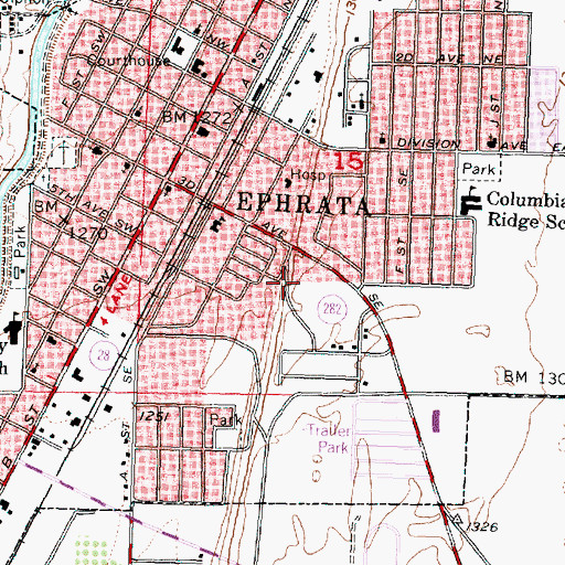 Topographic Map of Columbia Basin Hospital, WA