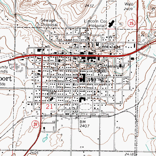 Topographic Map of Davenport High School, WA