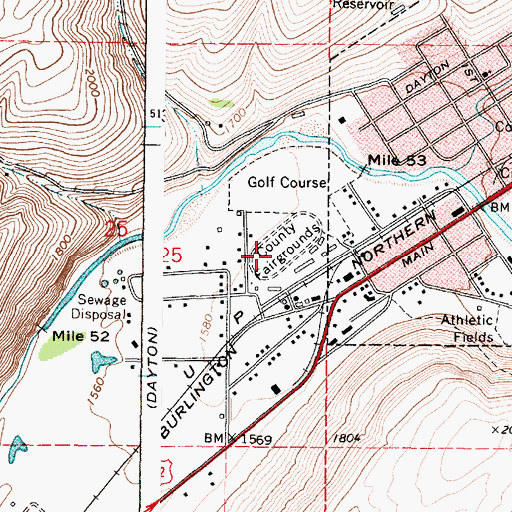 Topographic Map of Dayton and Columbia County Fairgrounds, WA