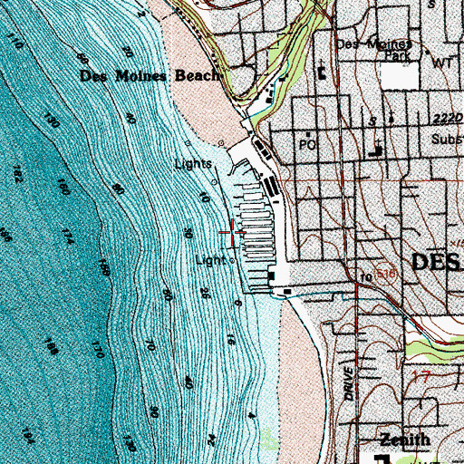 Topographic Map of Des Moines Marina, WA