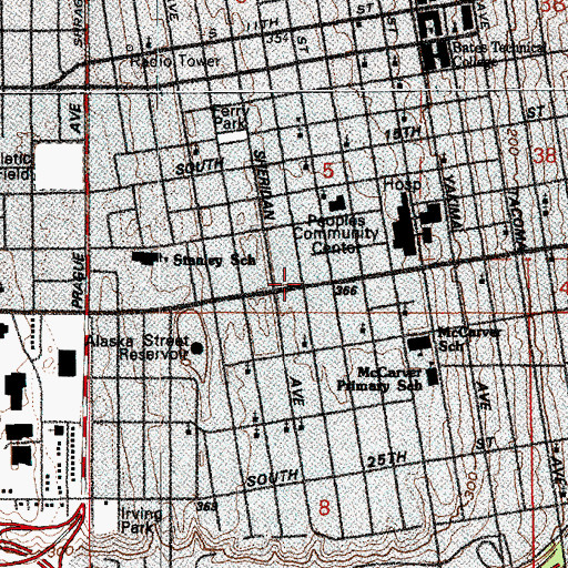 Topographic Map of Tacoma Stevens, WA