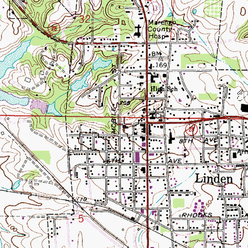 Topographic Map of Linden Baptist Church, AL