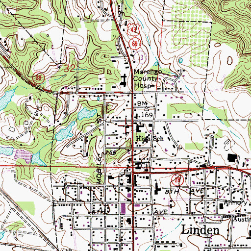 Topographic Map of Linden Church of Christ, AL