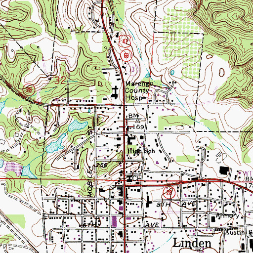 Topographic Map of Linden Methodist Church, AL