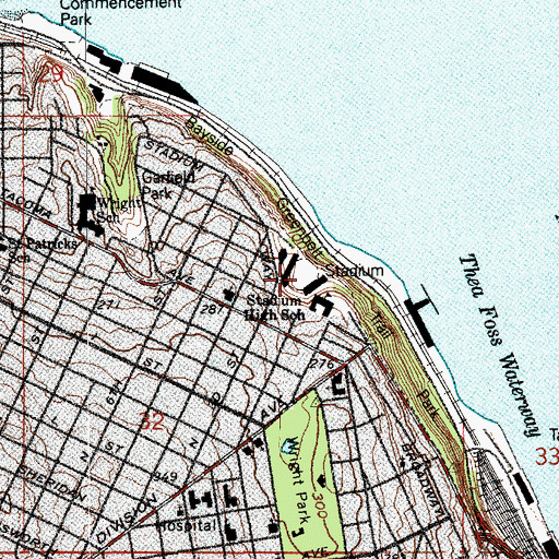 Topographic Map of Tacoma Stadium, WA
