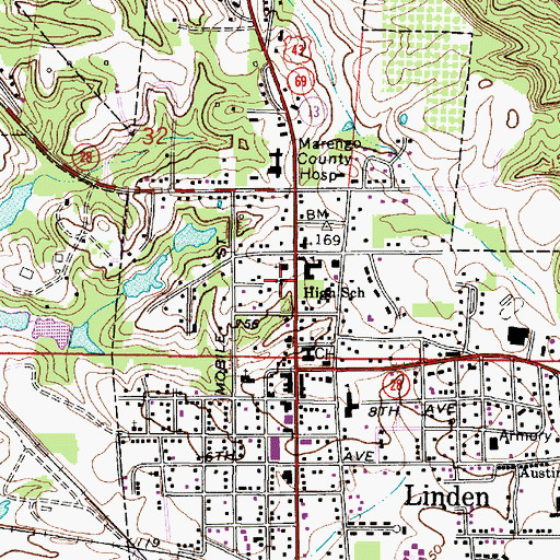 Topographic Map of Linden Presbyterian Church, AL