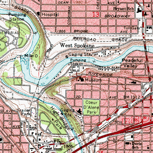 Topographic Map of Cheney Cowles Museum, WA