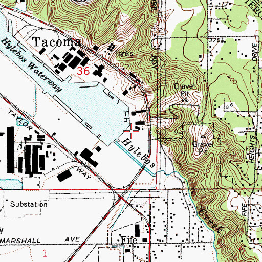Topographic Map of Hylebos, WA