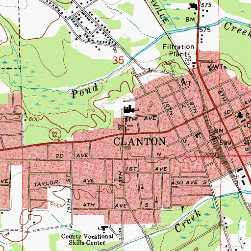 Topographic Map of Clanton Presbyterian Church, AL