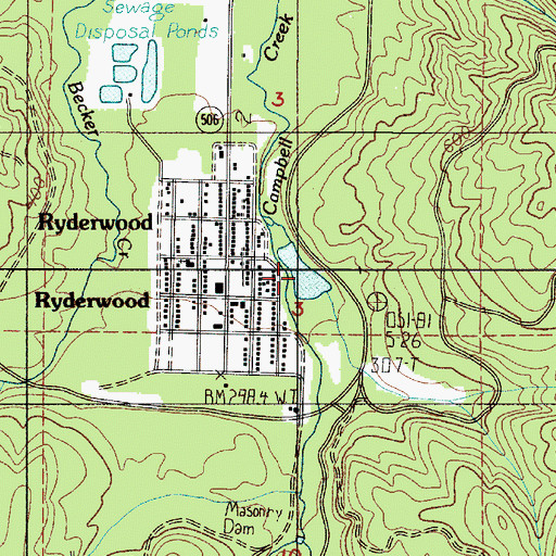 Topographic Map of Ryderwood Pond, WA
