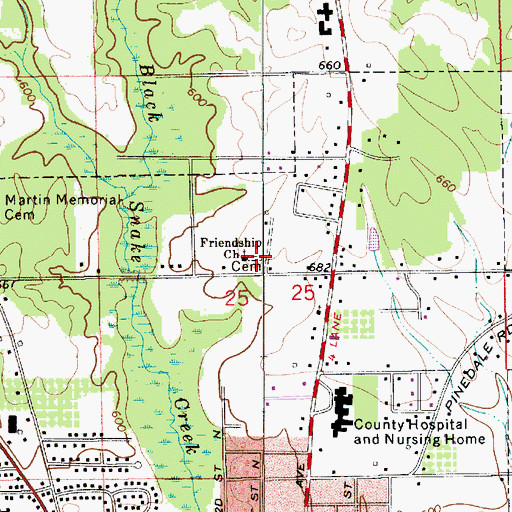 Topographic Map of Friendship Cemetery, AL