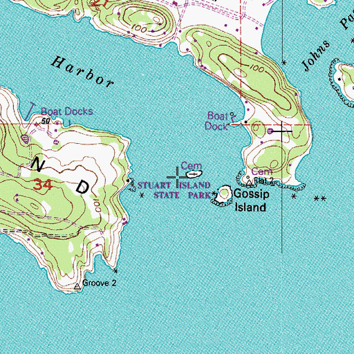 Topographic Map of Cemetery Island, WA