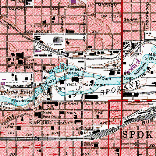 Topographic Map of Riverfront Park, WA