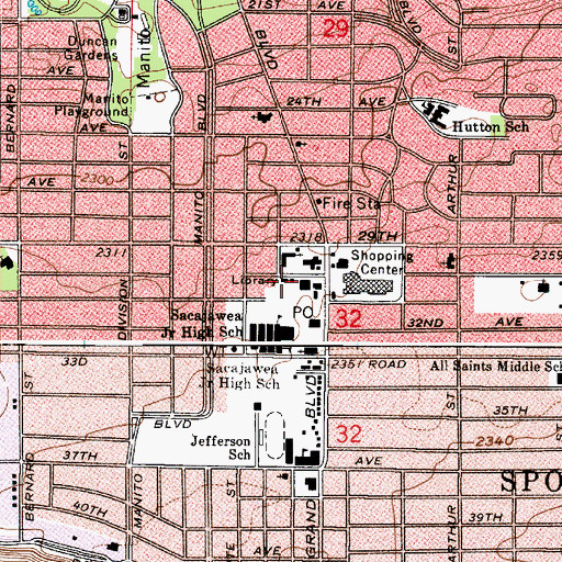 Topographic Map of Manito Library, WA