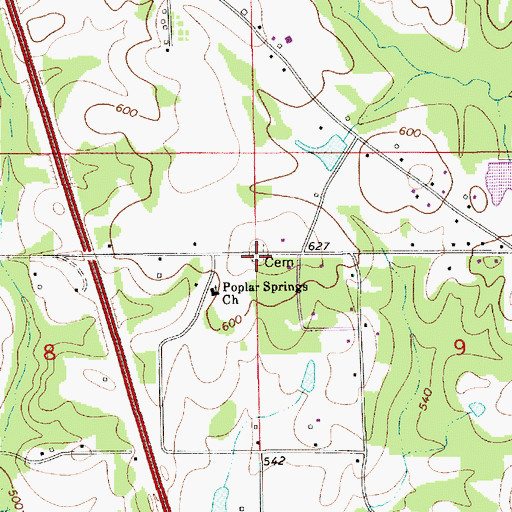 Topographic Map of Poplar Springs Cemetery, AL