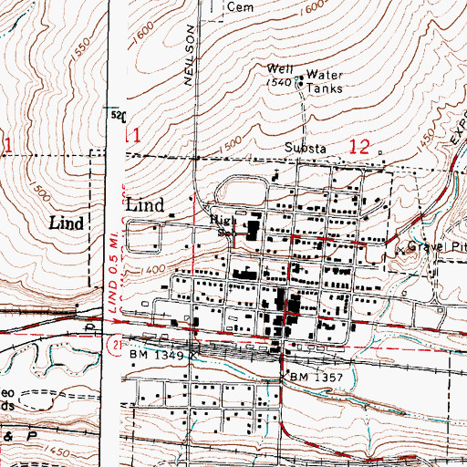 Topographic Map of Lind Junior - Senior High School, WA