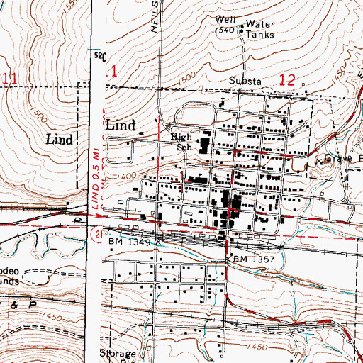 Topographic Map of Lind Elementary School, WA