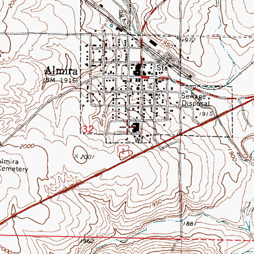 Topographic Map of Almira Elementary School, WA
