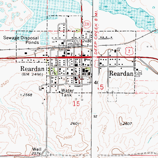 Topographic Map of Reardan Elementary School, WA