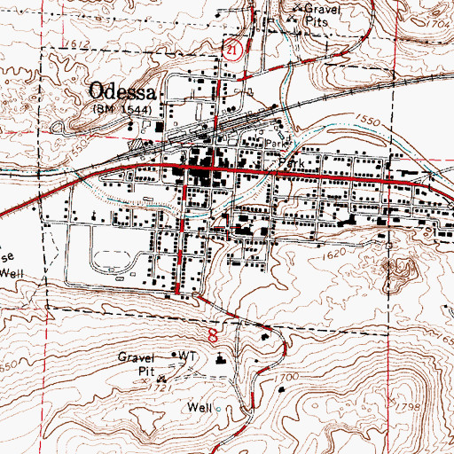 Topographic Map of P C Jantz Elementary/Odessa High School, WA