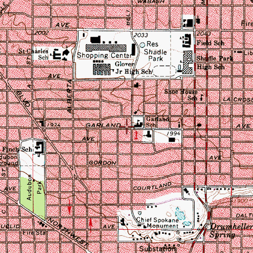 Topographic Map of Spokane Guilds School, WA