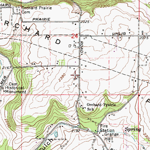 Topographic Map of Orchard Prairie, WA