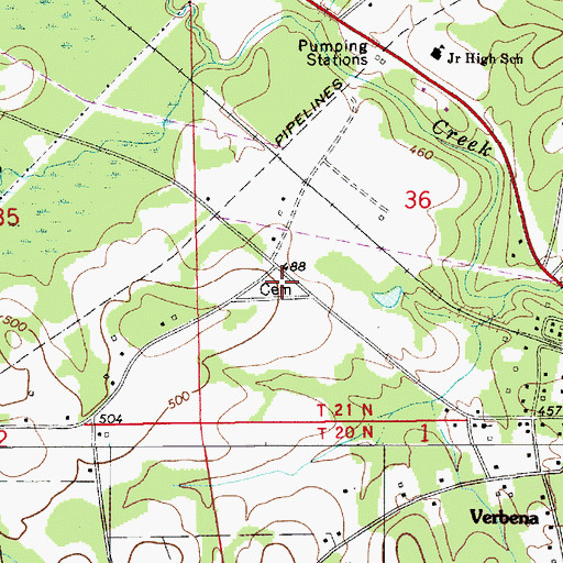 Topographic Map of Verbena Cemetery, AL
