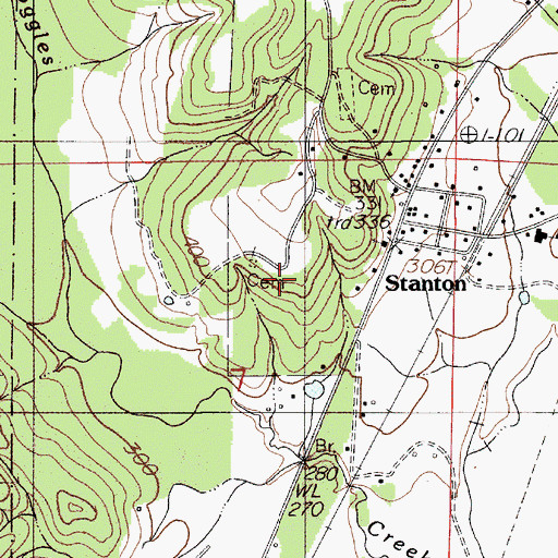 Topographic Map of Spring Hill Cemetery, AL
