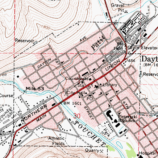 Topographic Map of Columbia County Courthouse, WA