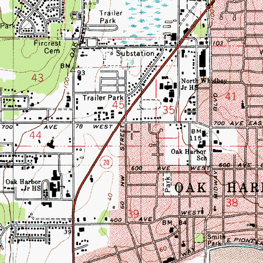 Topographic Map of Oak Harbor Christian School, WA