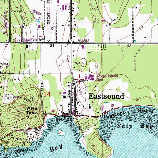 Topographic Map of Orcas Island Elementary School, WA