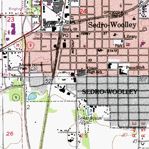 Topographic Map of Sedro - Woolley High School, WA