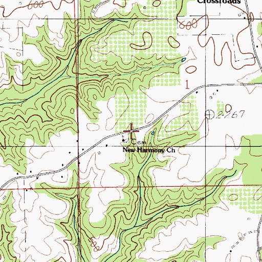 Topographic Map of New Harmony Cemetery, AL