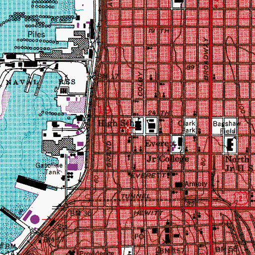 Topographic Map of Everett High School, WA