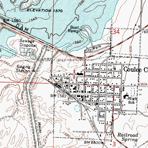 Topographic Map of Coulee City Elementary School, WA
