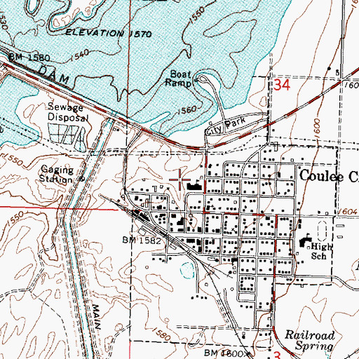 Topographic Map of Almira Coulee Hartline High School, WA