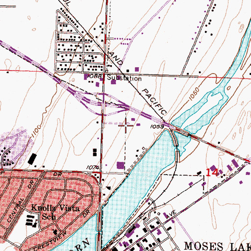 Topographic Map of Moses Lake Seventh Day Adventist School, WA