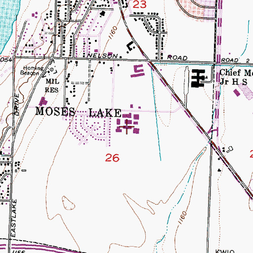 Topographic Map of Moses Lake High School, WA