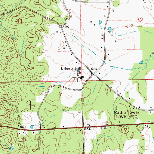 Topographic Map of Liberty Hill Cemetery, AL