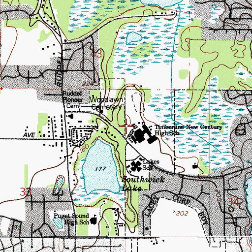 Topographic Map of Timberline High School, WA