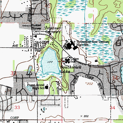 Topographic Map of Lakes Elementary School, WA
